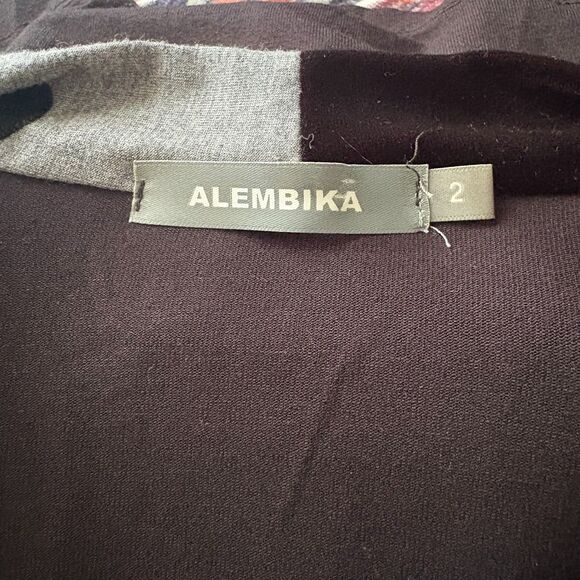 Alembika Mixed Media Long Sleeve Tunic Top Black Gray Polka Dot Size 2 (US 8–10) - Picture 3 of 4